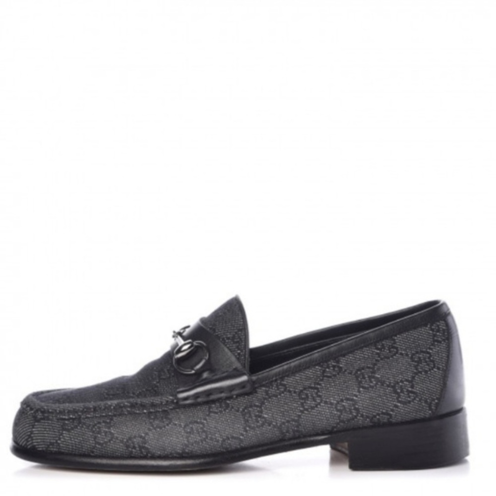 Gucci | Black Monogram Horse Bit Loafers